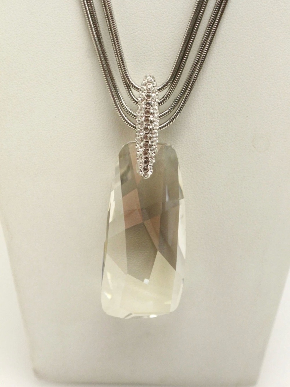 Swarovski Silver Multi-Strand Necklace with Clear Crystal Pendant
